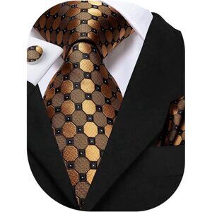 Mens Tie Set Solid Paisley Silk Striped Necktie for Men with Cufflinks Tie